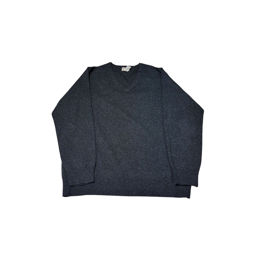LL Bean Mens V-Neck Sweater Charcoal Grey 100% Lambswool L-Tall QY79